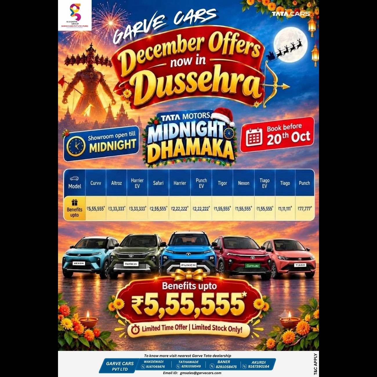 ๐๐ GARVE CARS โ TATA MOTORS ๐๐
๐นโจ DECEMBER OFFERS NOW IN DUSSEHRA! โจ๐น
๐ TATA MOTORS MIDNIGH...