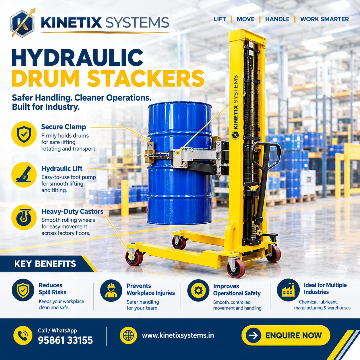 π’οΈ Eliminate Spill Risks with Heavy-Duty Hydraulic Drum Stackers
