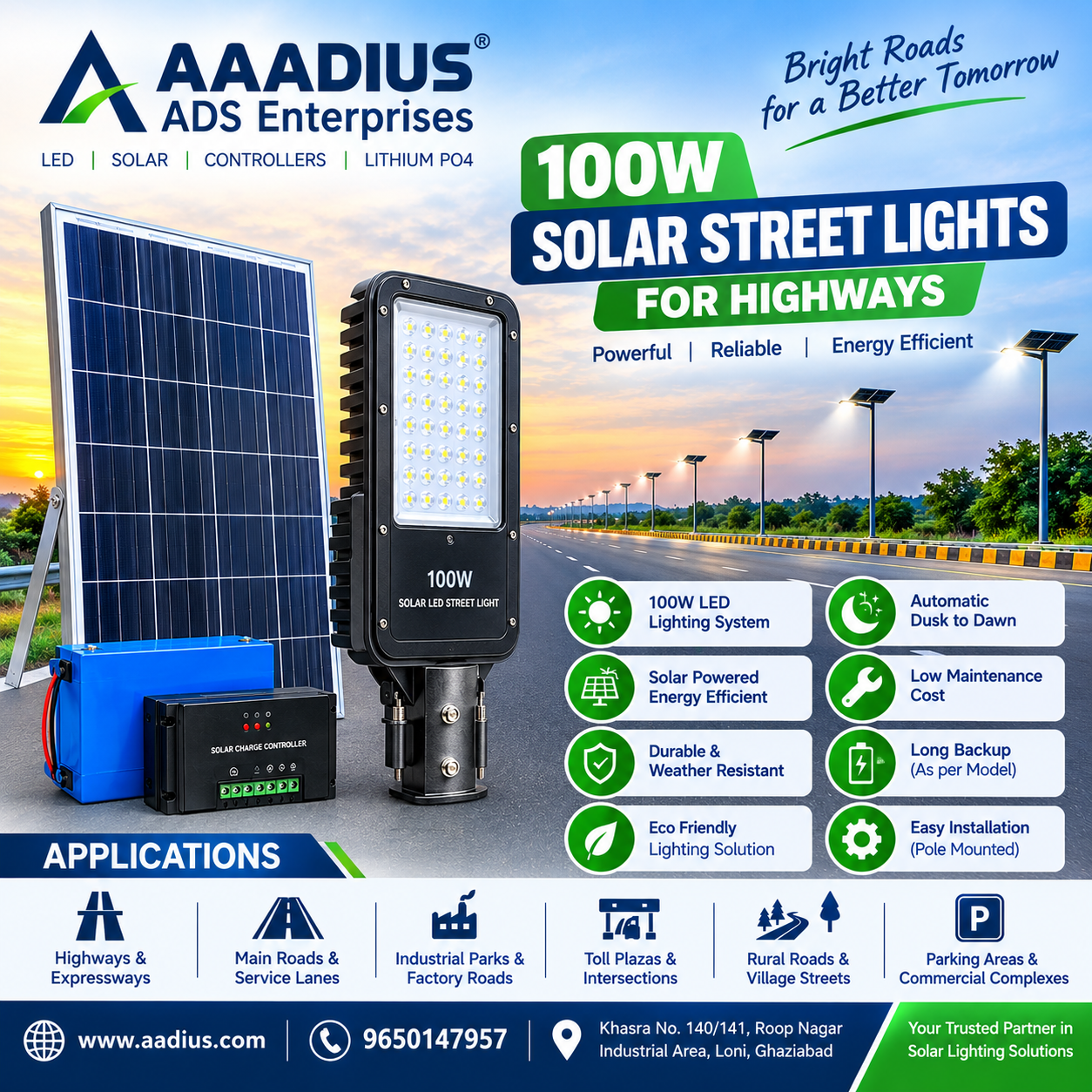 100W Solar Street Lights For Highway