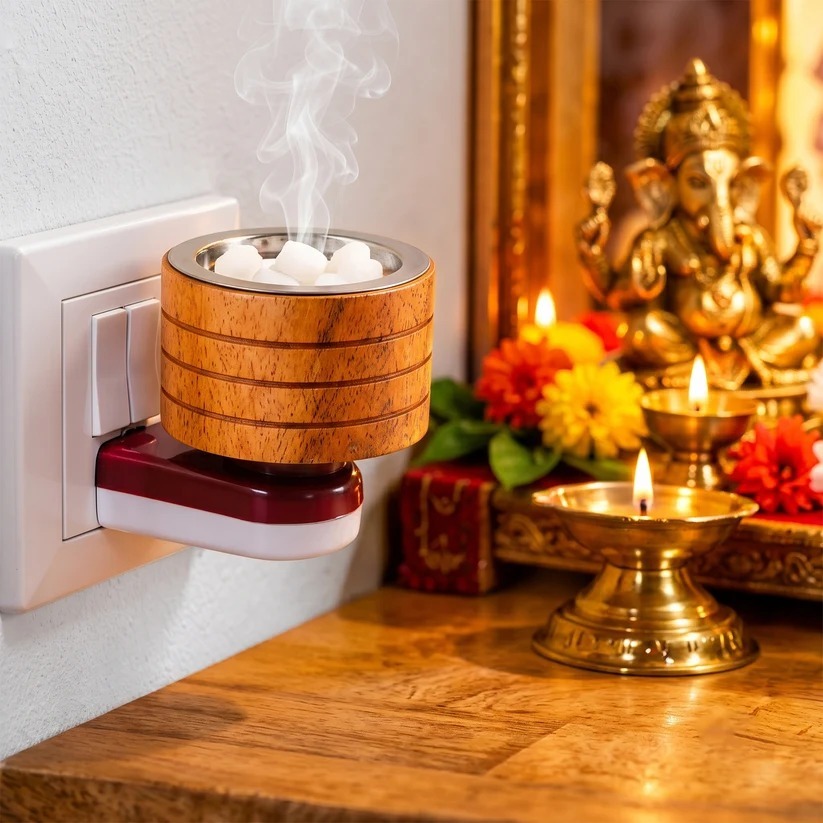 Electric Wooden Kapoor Dani with Metal Cup Gujarat Wholesale Supplier
