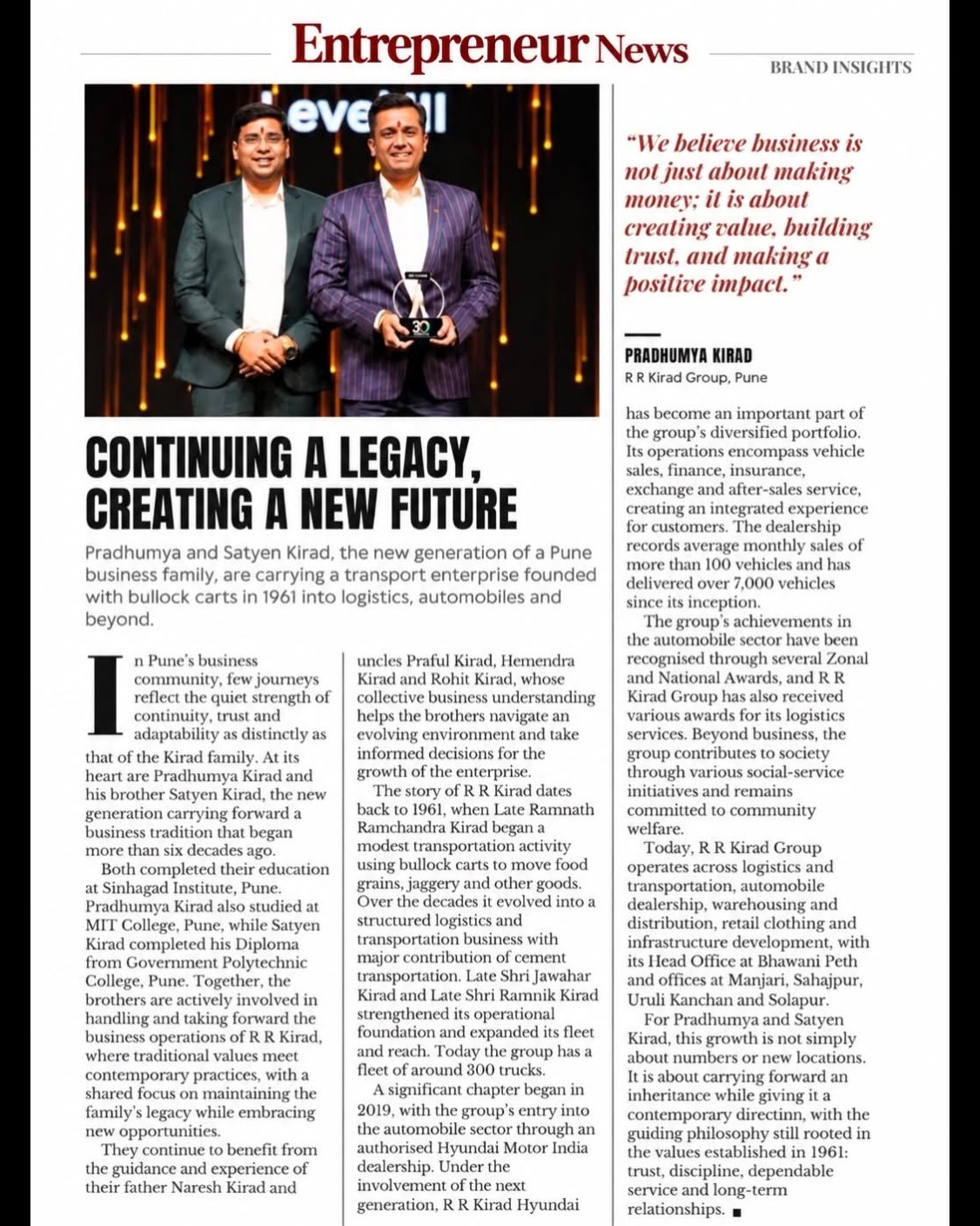 Continuing a Legacy, Creating a New Future | R R Kirad Group