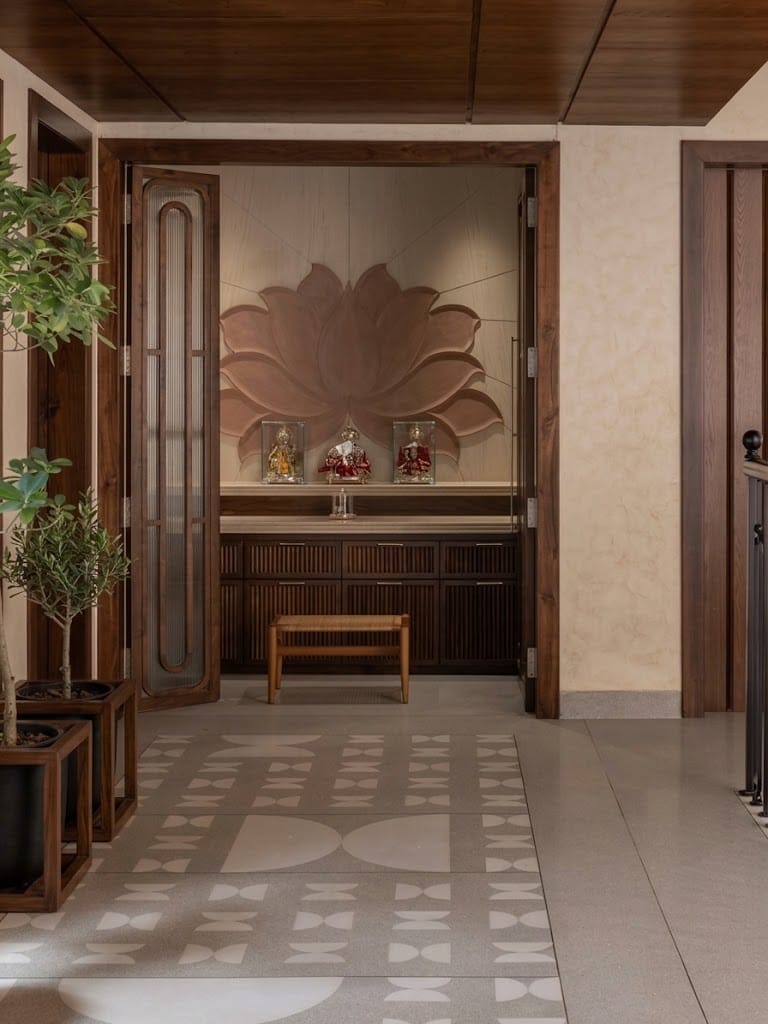 Premium Wooden Pooja Room Design with Lotus Back Panel | Velachery