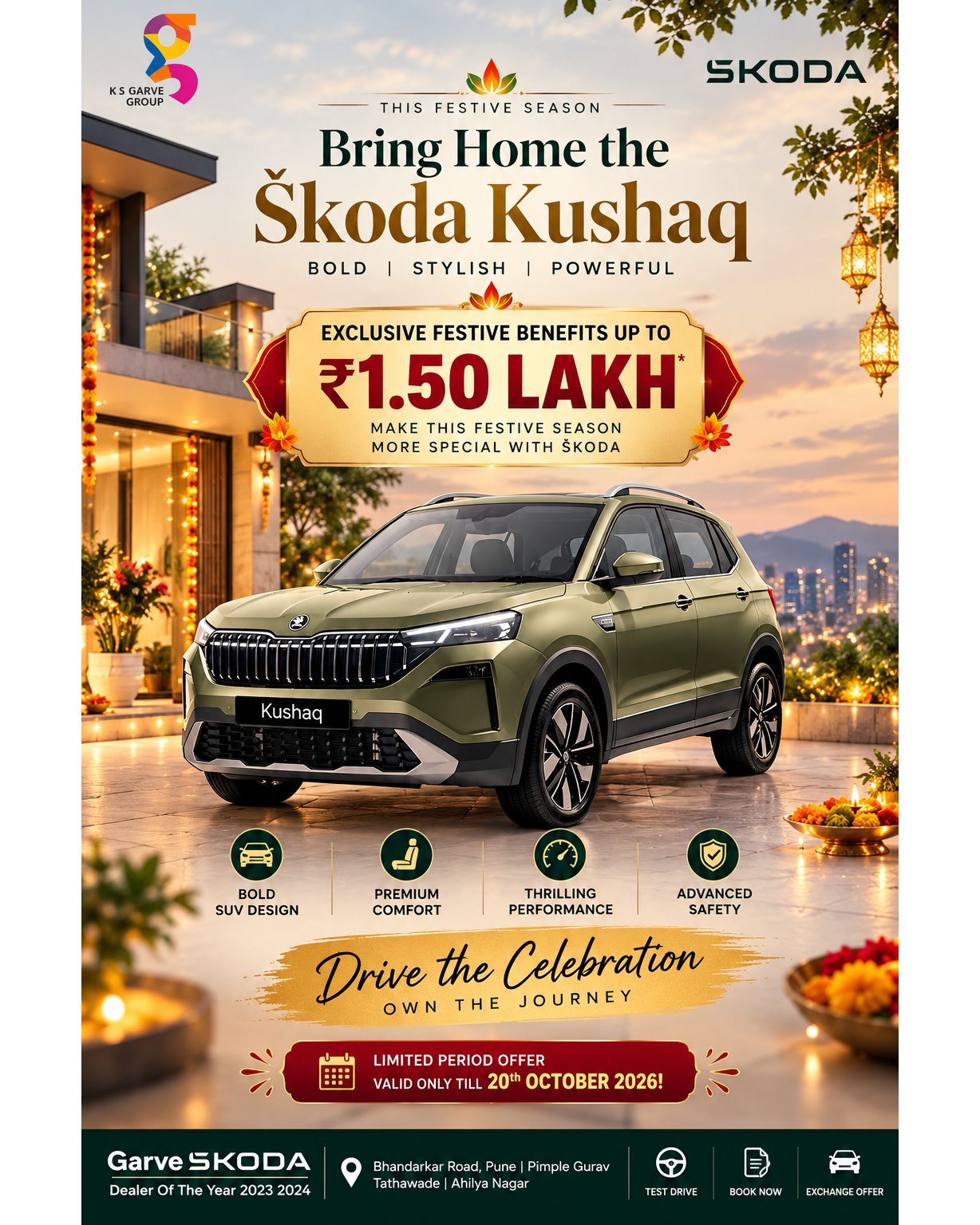 Celebrate the Festive Season with Škoda Kushaq – Benefits Up to ₹1.50 Lakh!