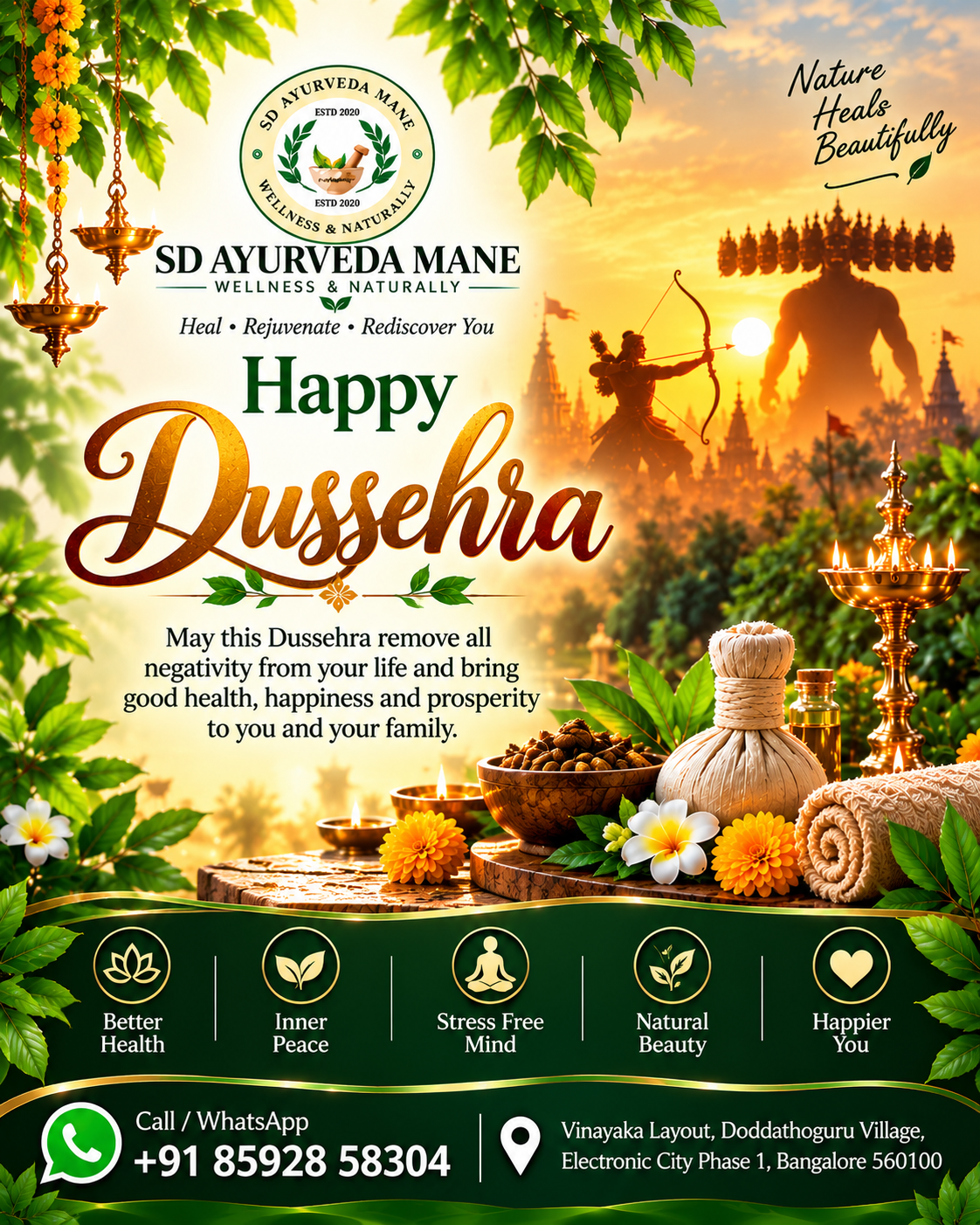 πΌβ¨ Happy Dussehra from SD Ayurveda Mane! β¨πΏ