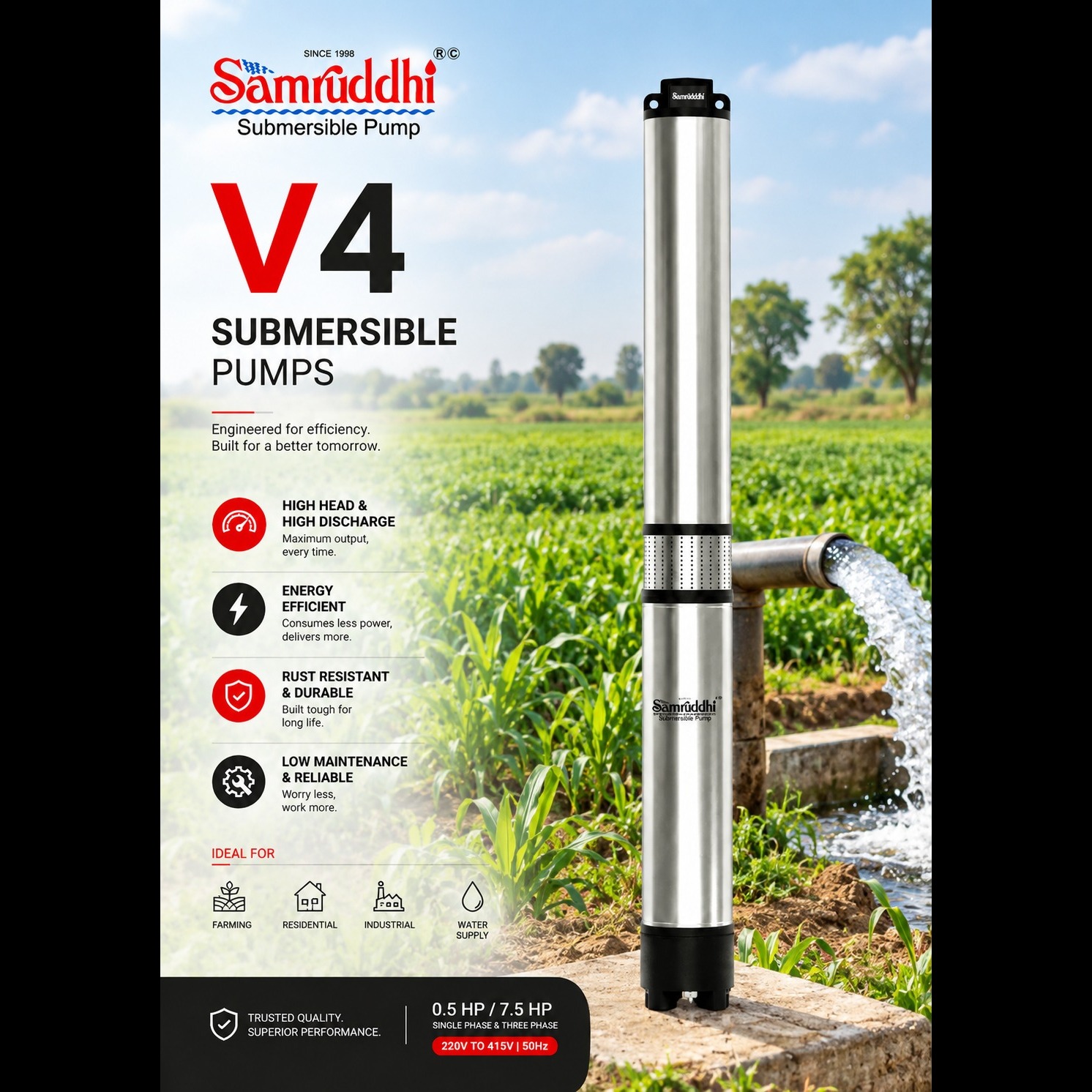 V4 1 HP 12 Stage domestic water pump Bhavnagar best