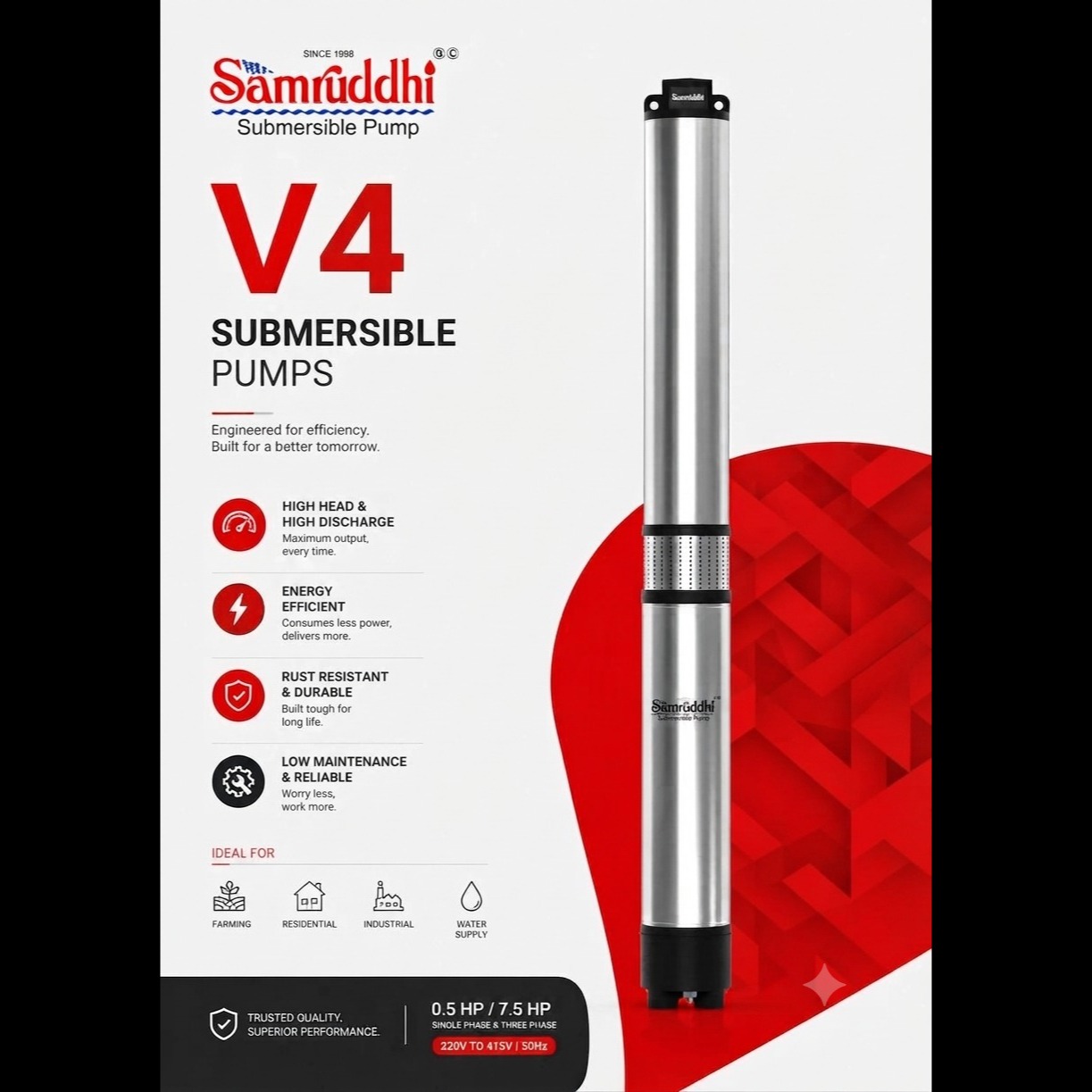 V4 7.5 HP 25 Stage deep borewell pump Dhrangadhra best