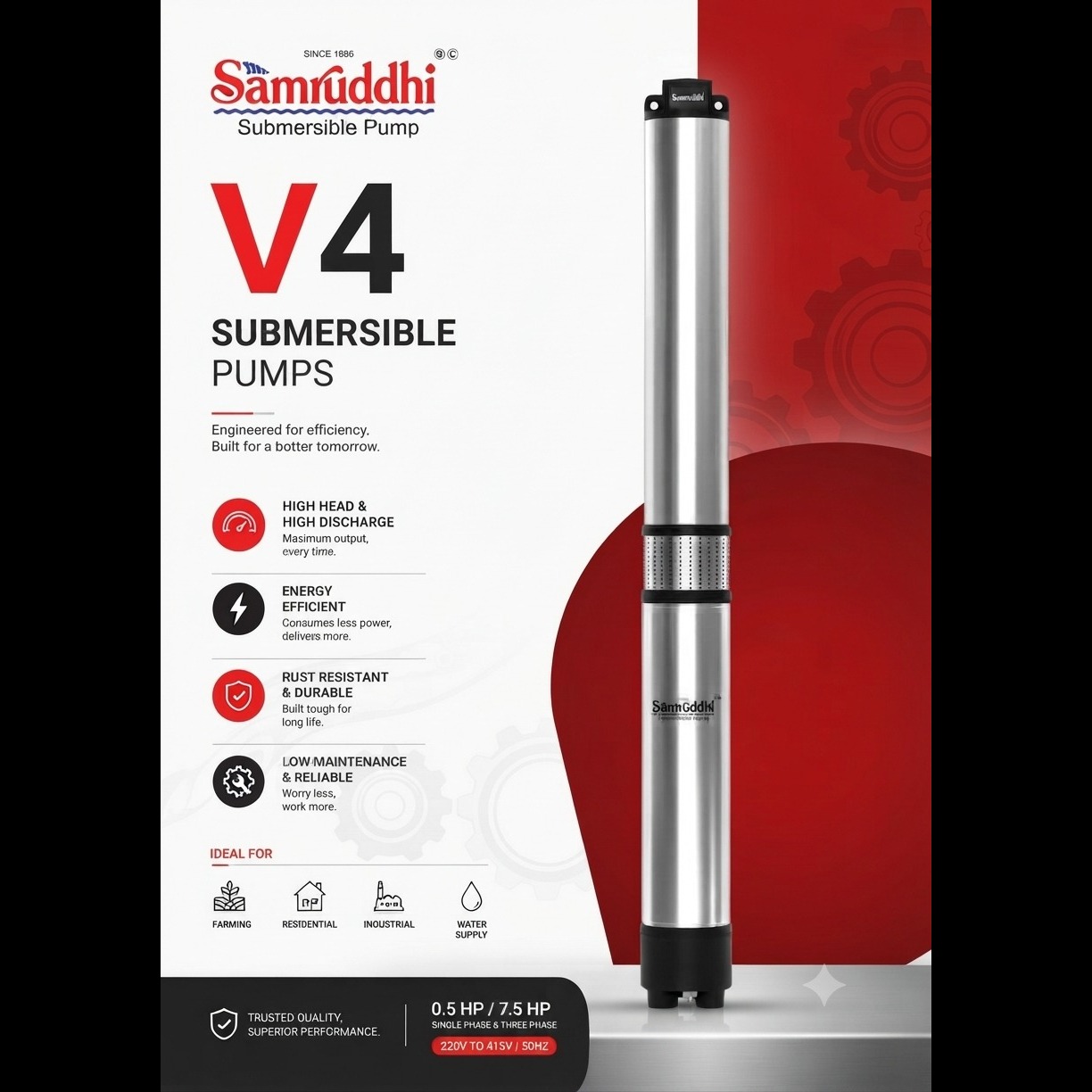 V4 5 HP 20 Stage agriculture borewell pump Gadhada Botad top