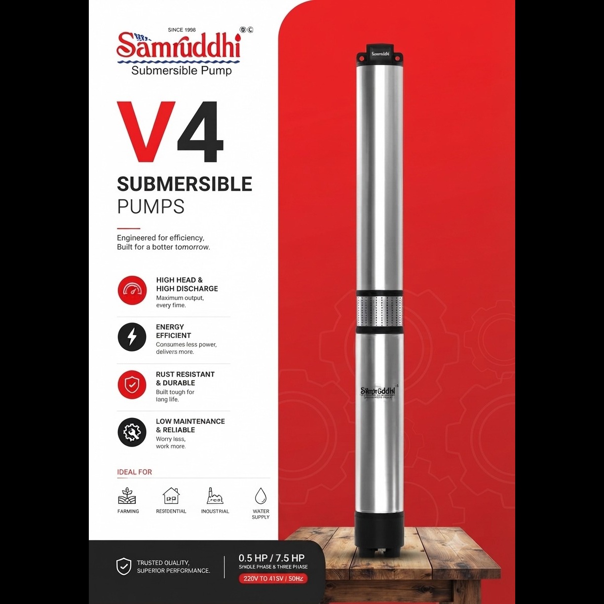 V4 1.5 HP 15 Stage submersible pump Himatnagar best