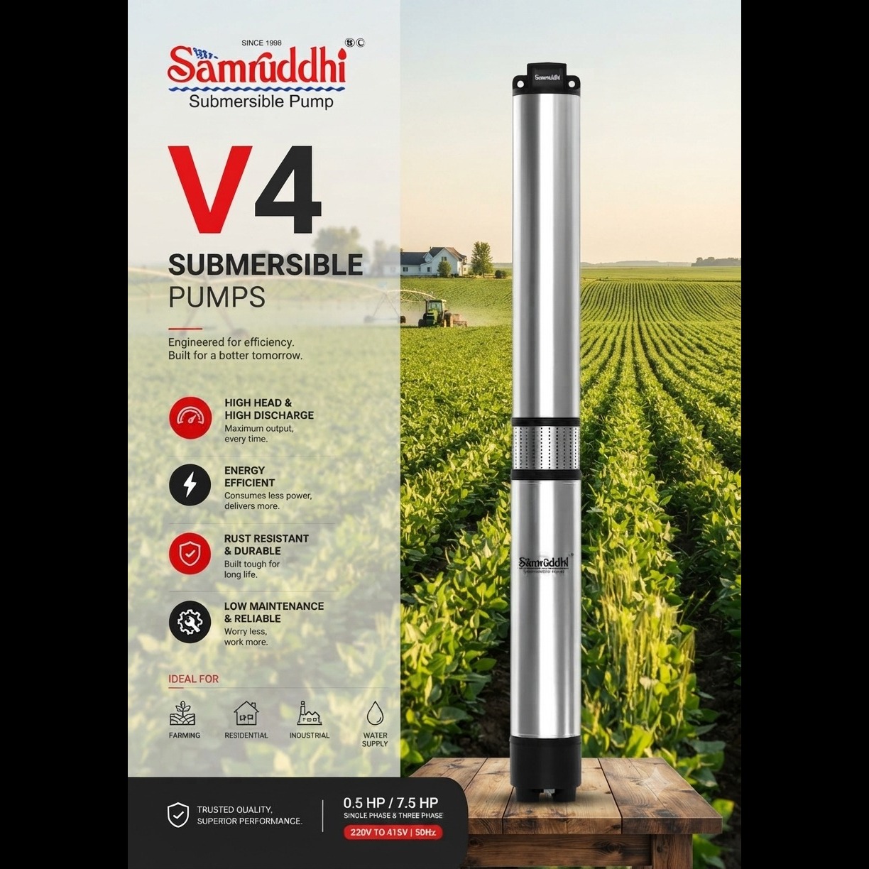 V4 5 HP 20 Stage borewell pump set price Patan top