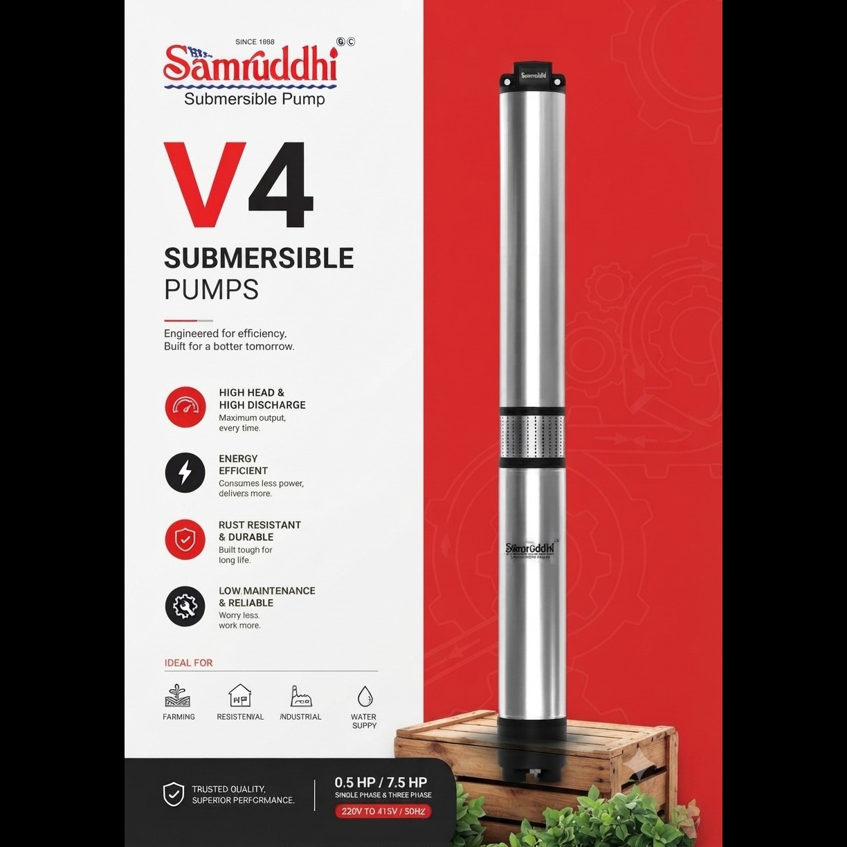 V4 5 HP 15 Stage stainless steel pump Vadodara best