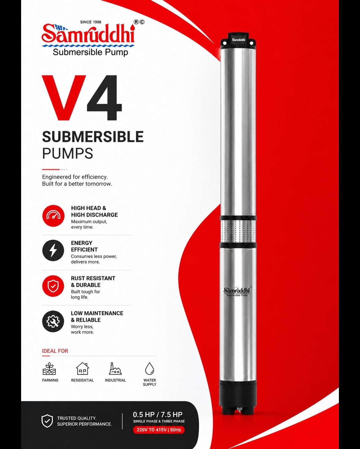 V4 1 HP 12 Stage domestic water pump Valsad best