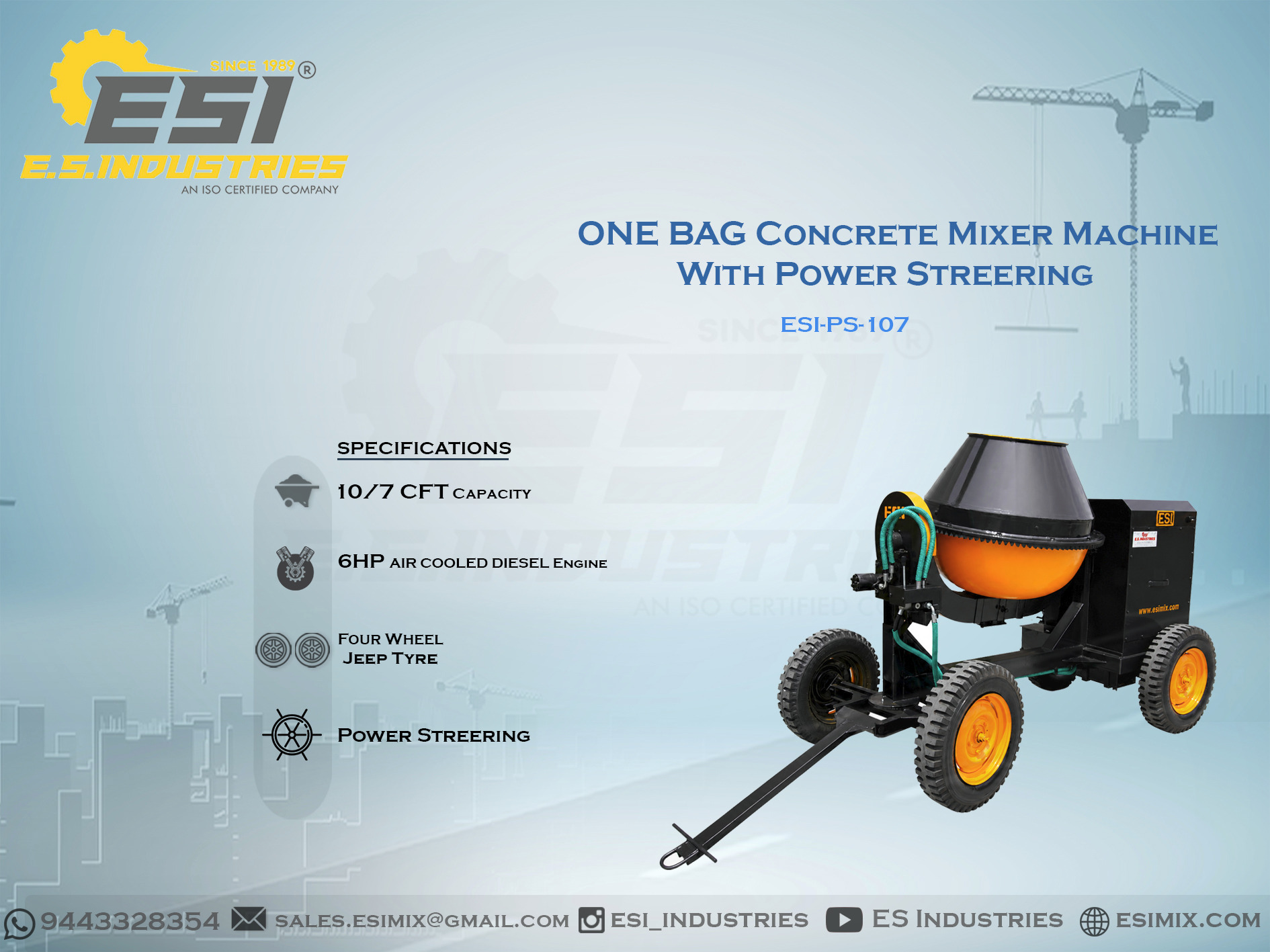 ONE BAG CONCRETE MIXER MACHINE WITH POWER STEERING IN THENI