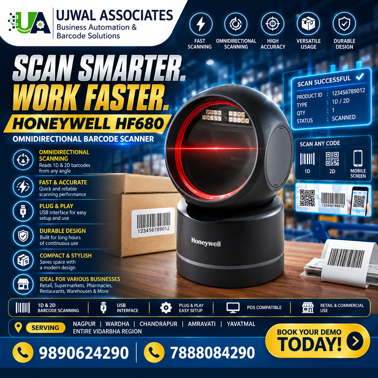 π΅β¨ Honeywell HF680 Barcode Scanner in Nagpur, Amravati, Akola & Wardha β Ujwal Associates β¨π΅
