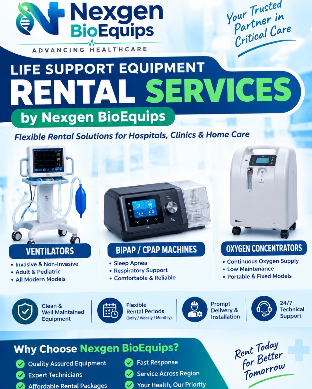 ventilator and bipap/cpap available for rent