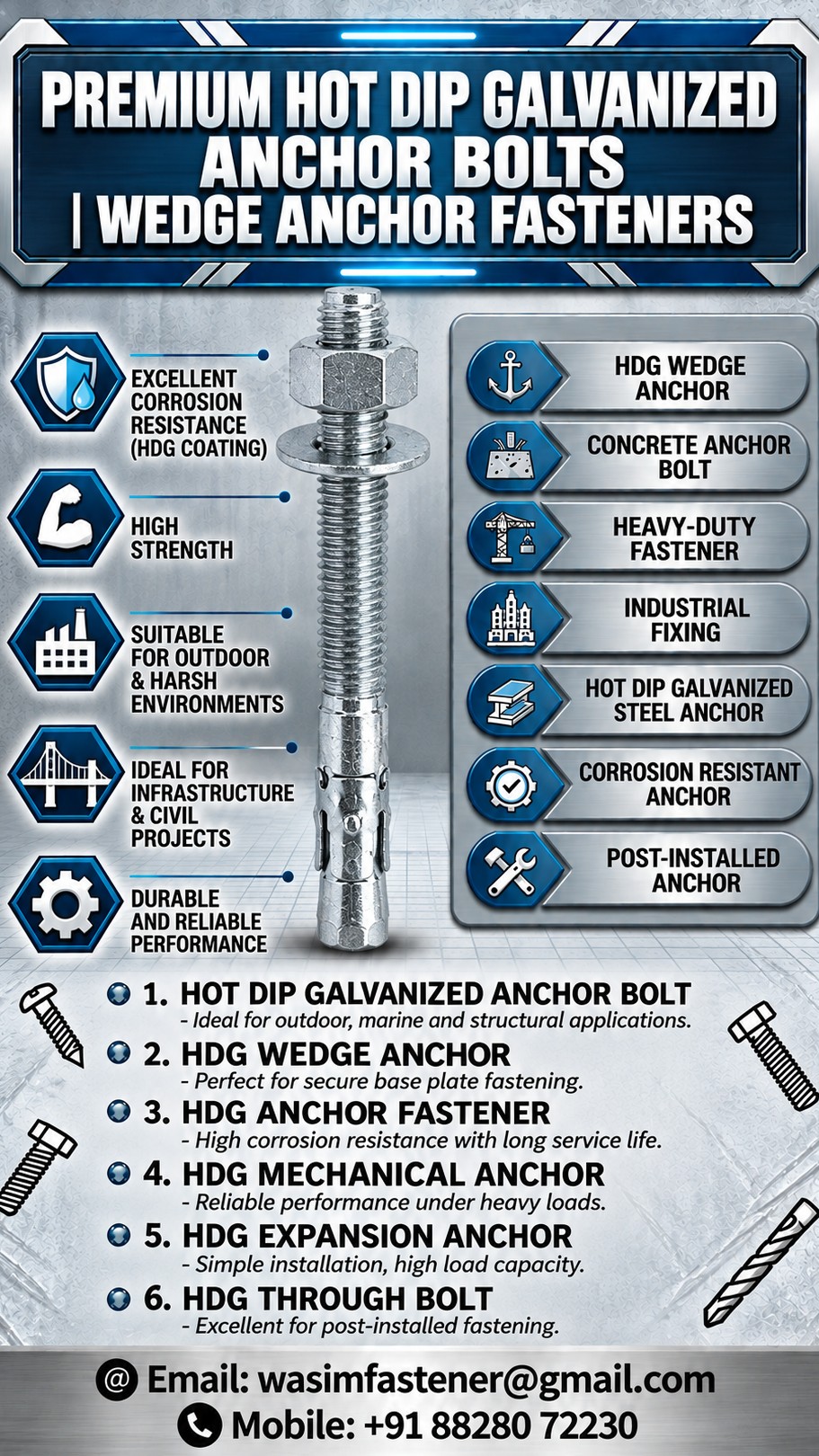 Hot Dip Galvanized Anchor Bolts Manufacturer, Supplier & Exporter in India | Wasim Fastener