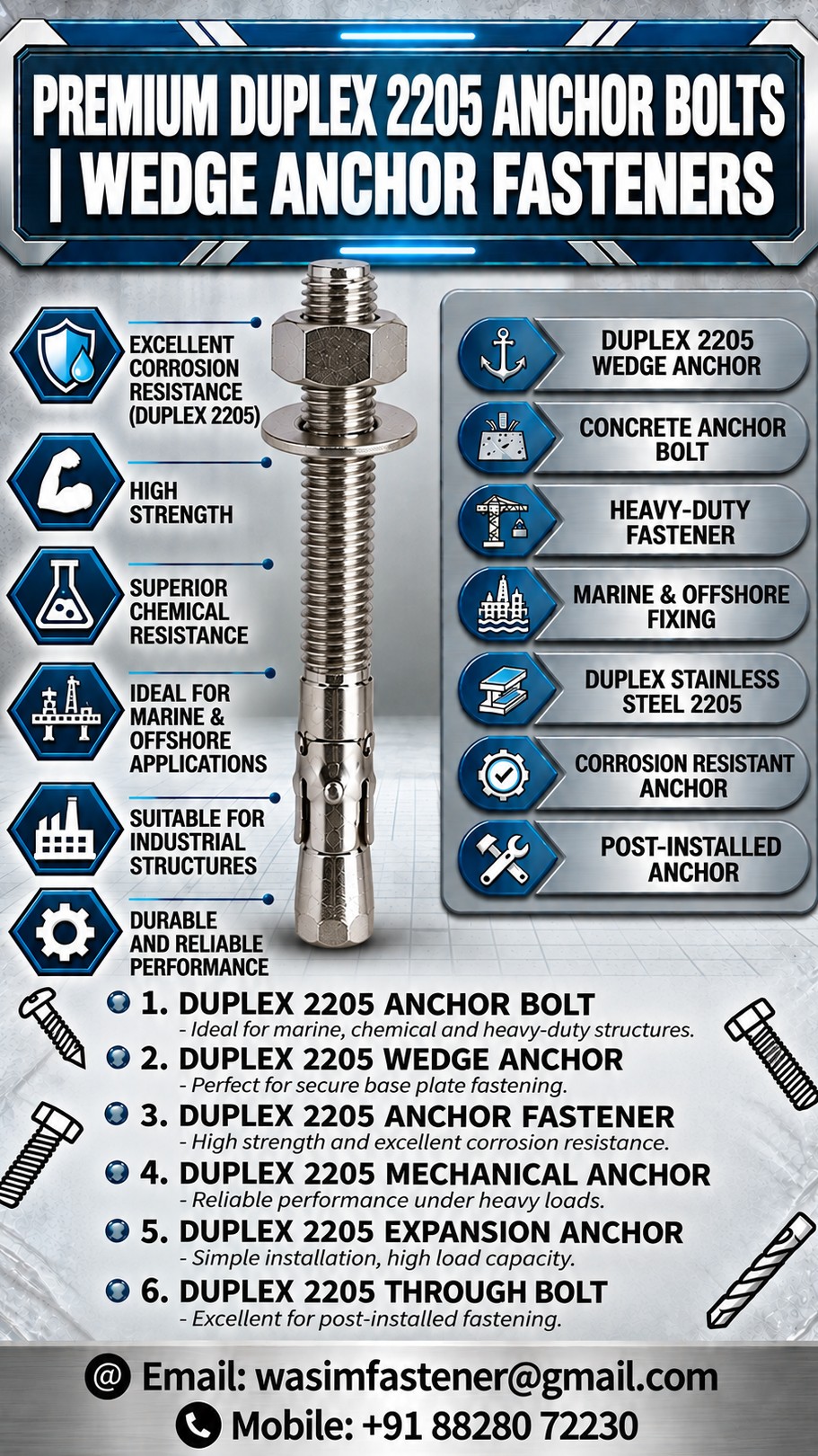 Duplex 2205 Anchor Bolts Manufacturer, Supplier & Exporter in India Anchor Fasteners Bolts