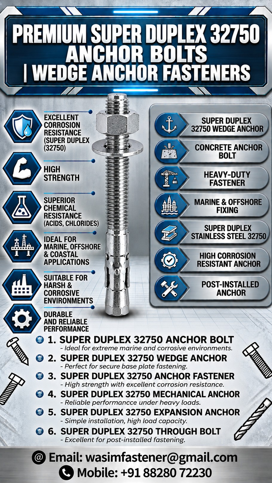 Super Duplex 32750 Anchor Bolts Manufacturer, Supplier & Exporter in India