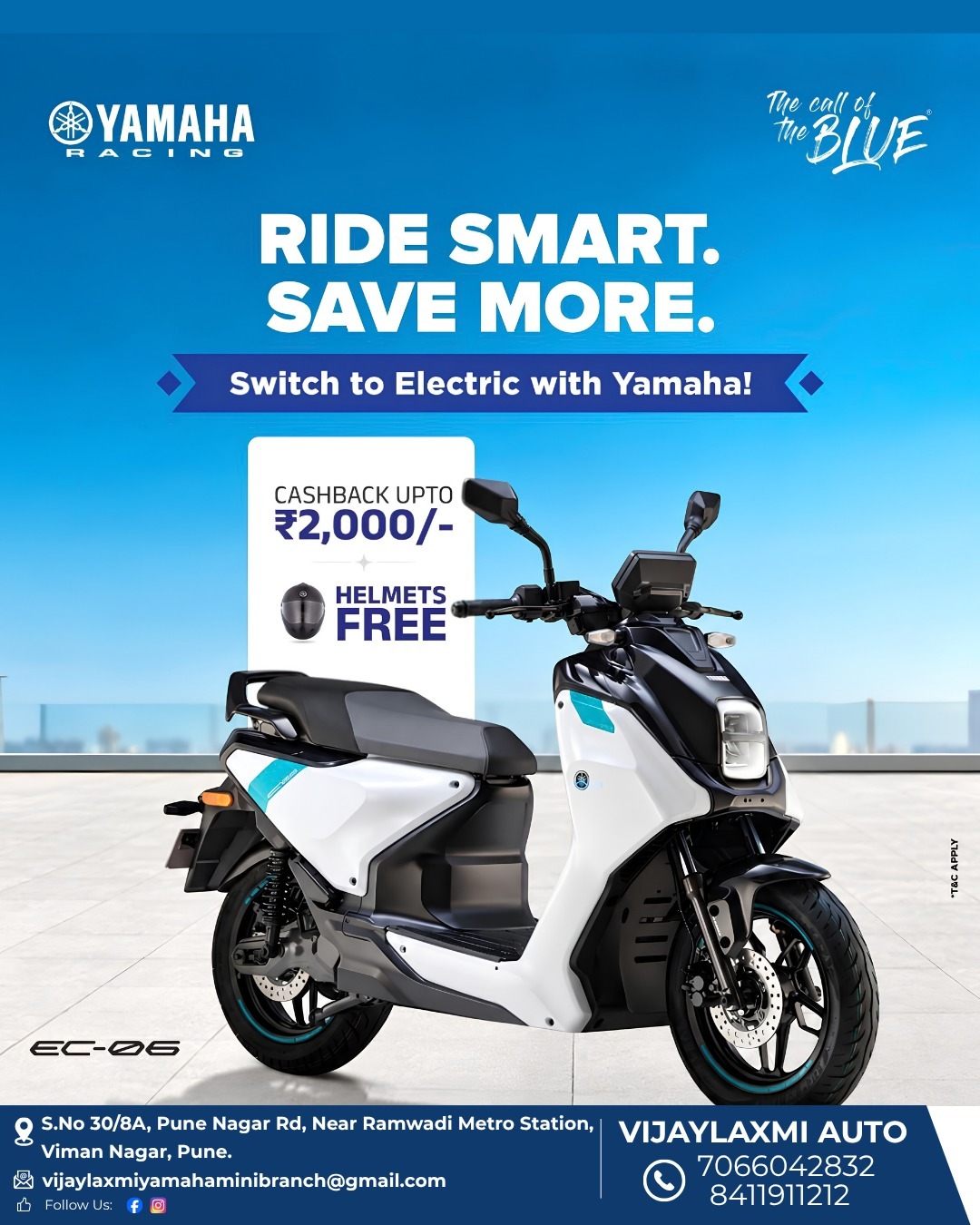 YAMAHA EC-06 ELECTRIC SCOOTER | CASHBACK UP TO ₹2,000 | FREE HELMET