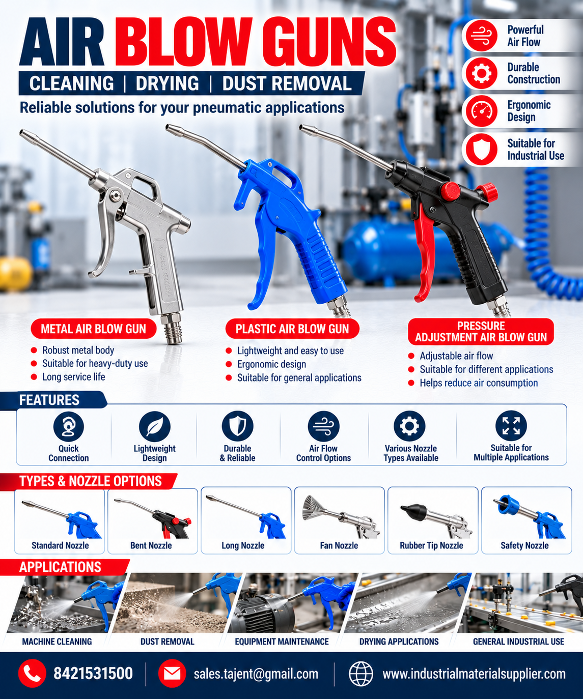 Air Blow Guns ā Metal, Plastic & Pressure Adjustable