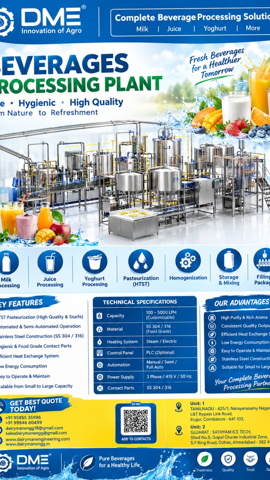 ice cream plant equipments manufacturer in Coimbatore