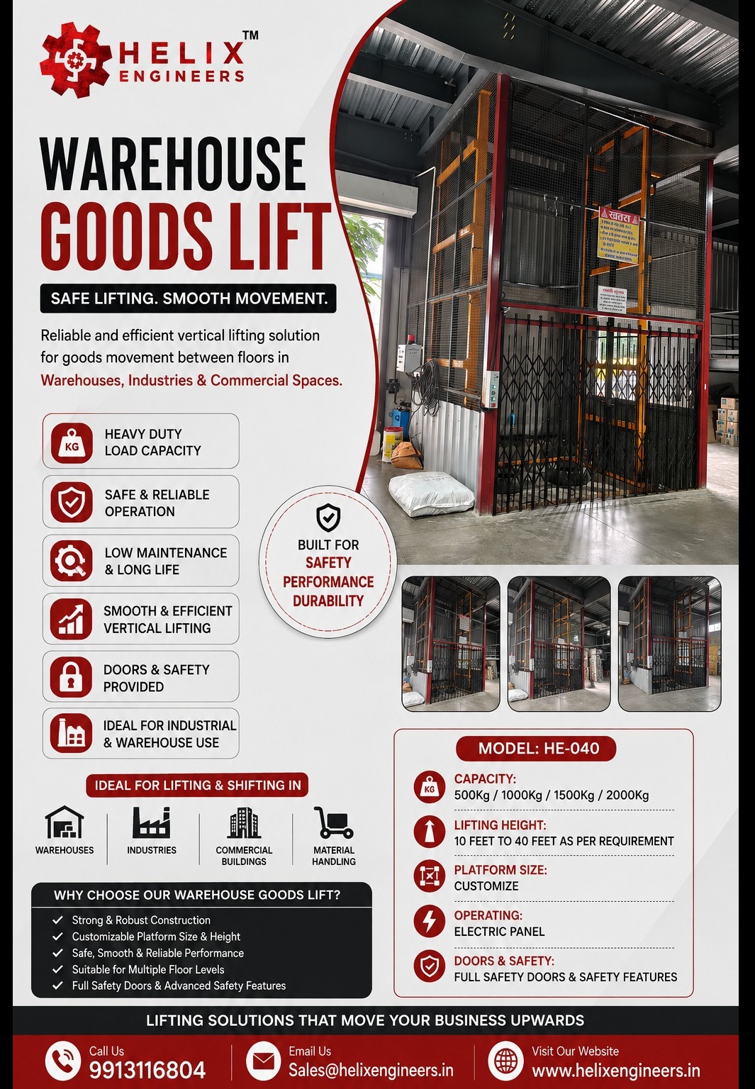1 Ton Hydraulic Goods Lift for Factory & Warehouse | Helix Engineers