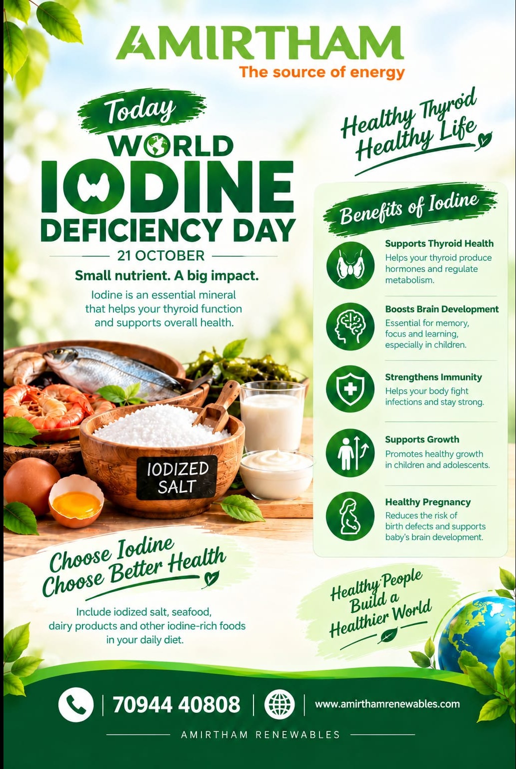 🌿 World Iodine Deficiency Day – 21 October 💚
Small Nutrient, Big Impact! 🌍
Iodine plays an essen...
