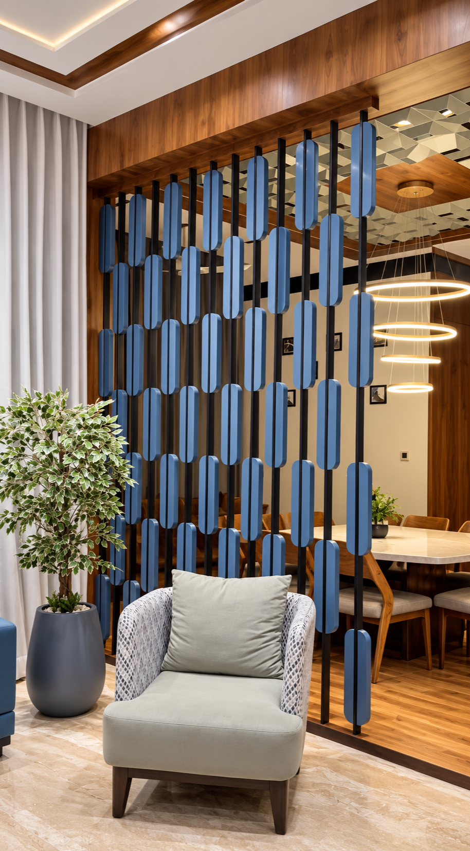 Blue Decorative Partition Design with Wooden Frame | Velachery