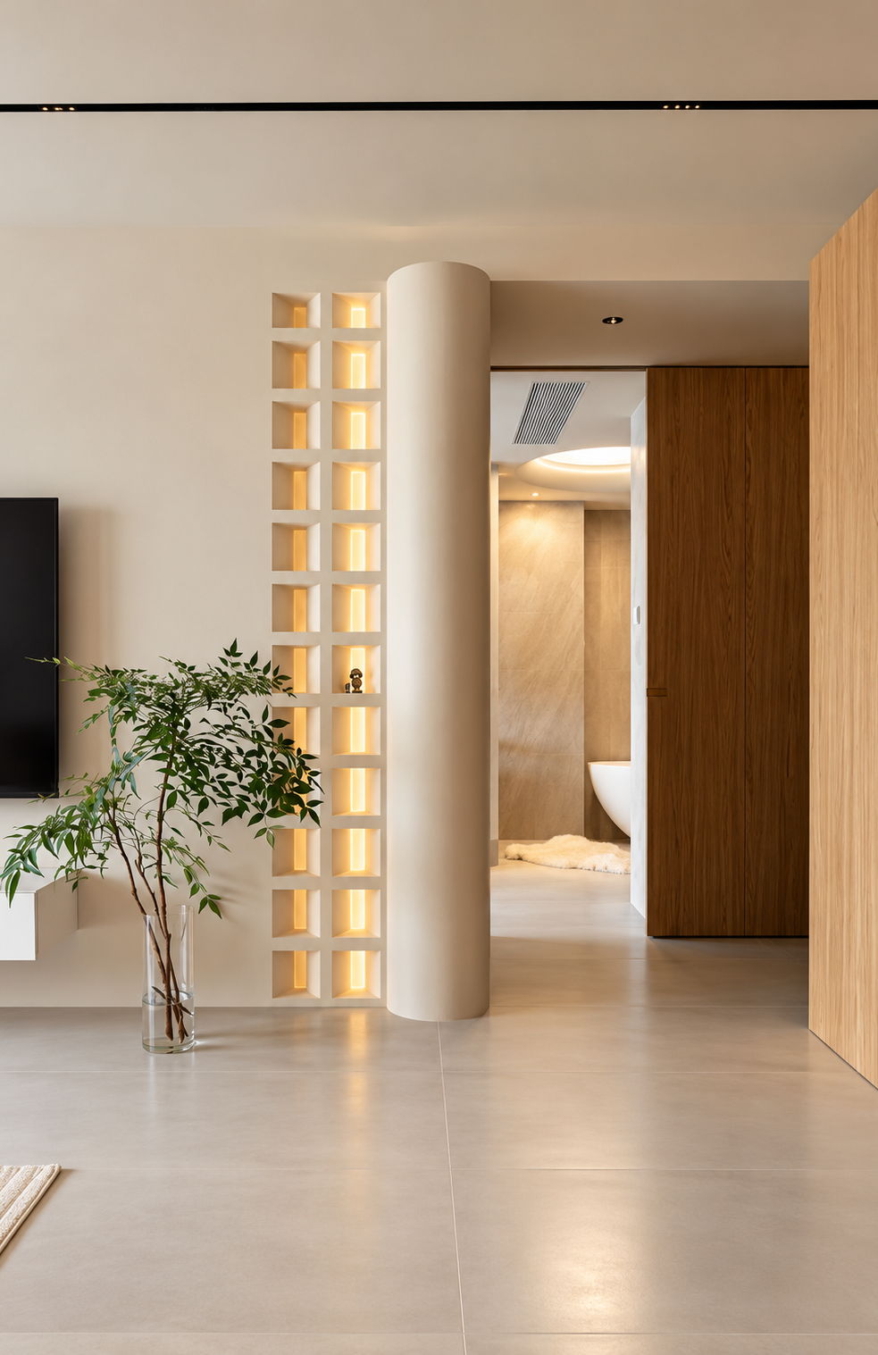Illuminated Wall Partition Design with Curved Column | Ambattur
