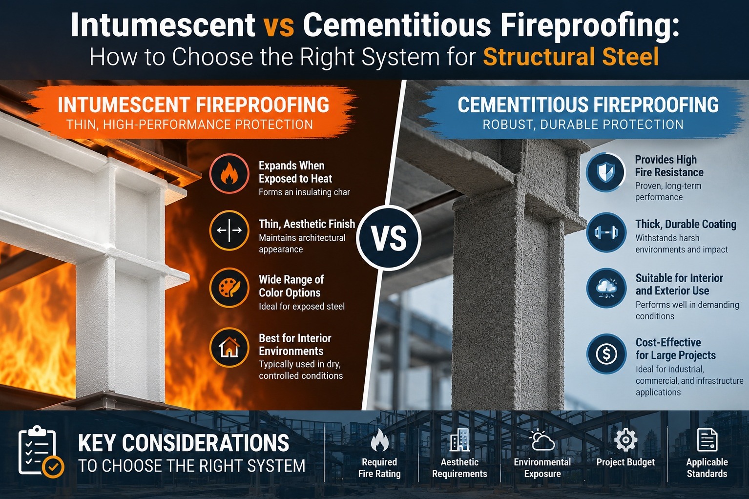 Intumescent vs Cementitious Fireproofing: How to Choose the Right System for Structural Steel