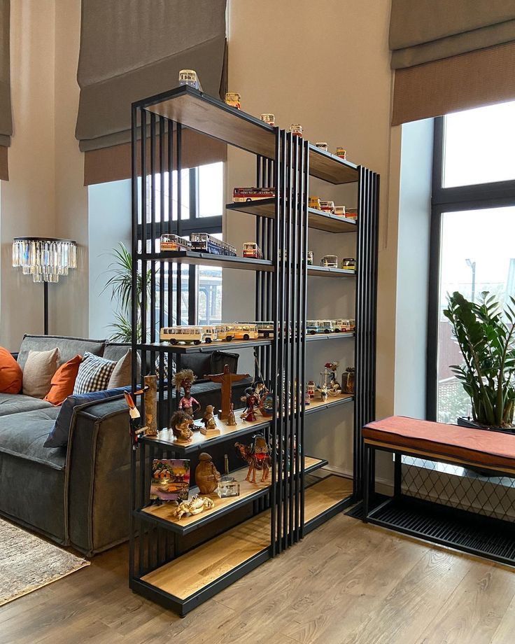 Living Room Partition Design with Display Shelves | Kanchipuram