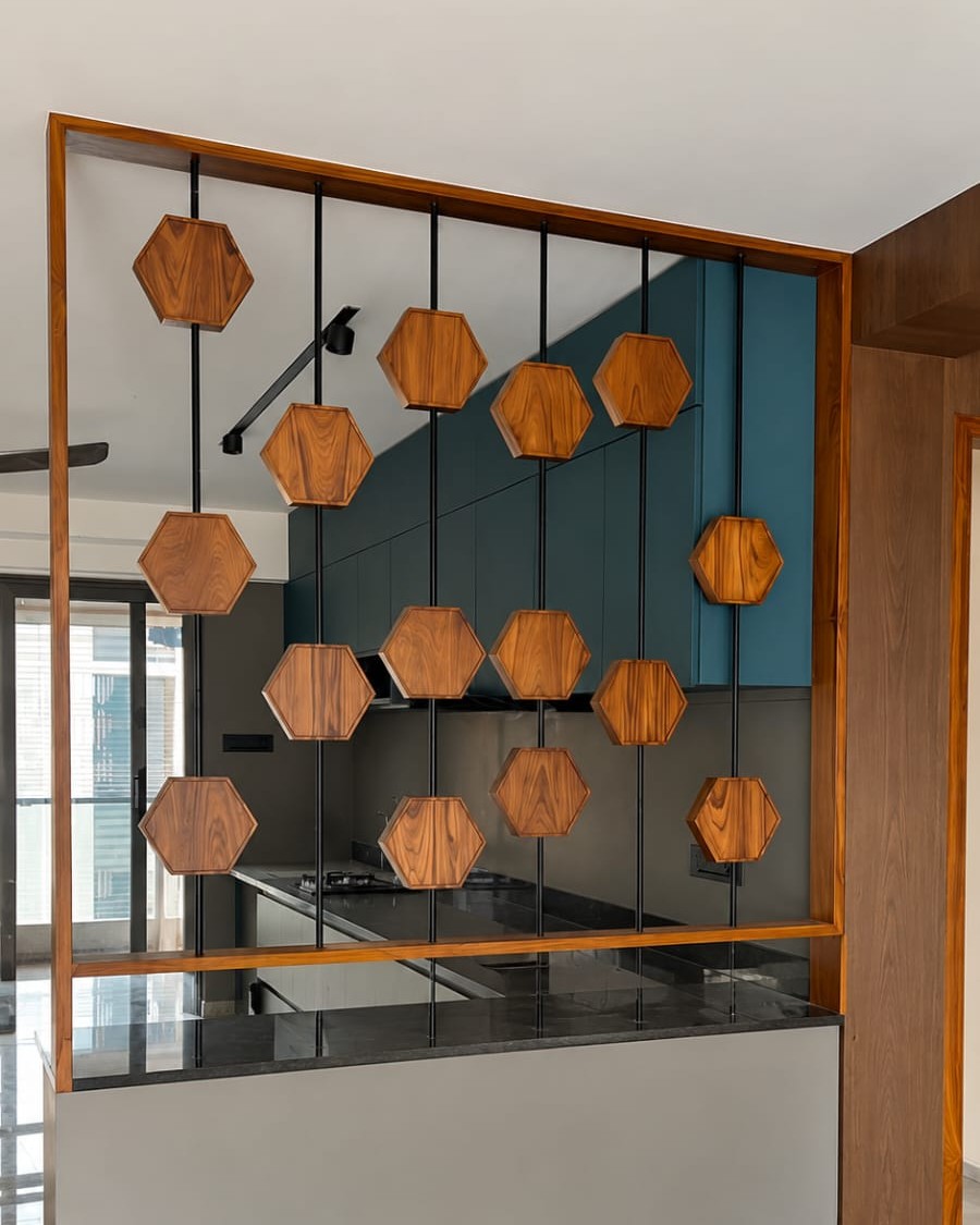 Kitchen Partition Design with Decorative Wooden Accents | Sholinganallur