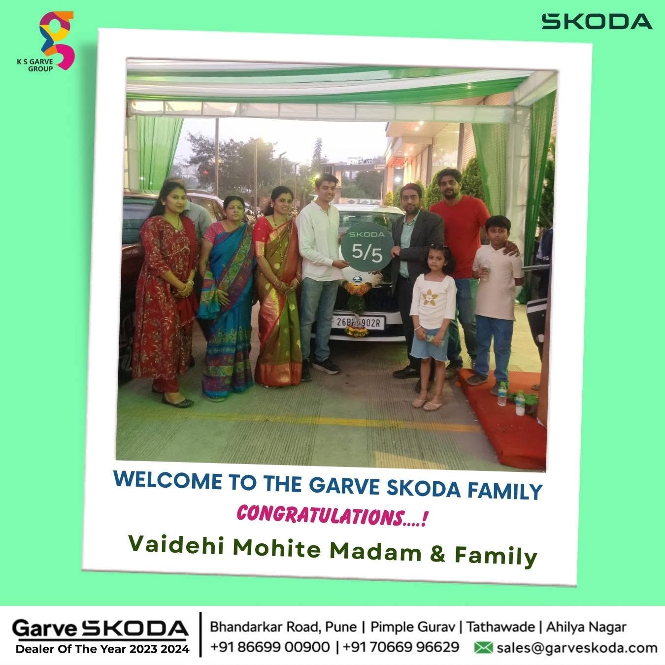 Congratulations Vaidehi Mohite Madam & Family – Welcome to the Garve Škoda Family!