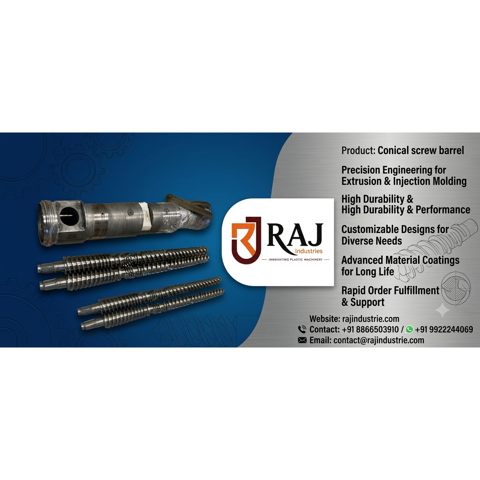 Conical Screw Barrels Manufacturing in Kukatpally Telangana India