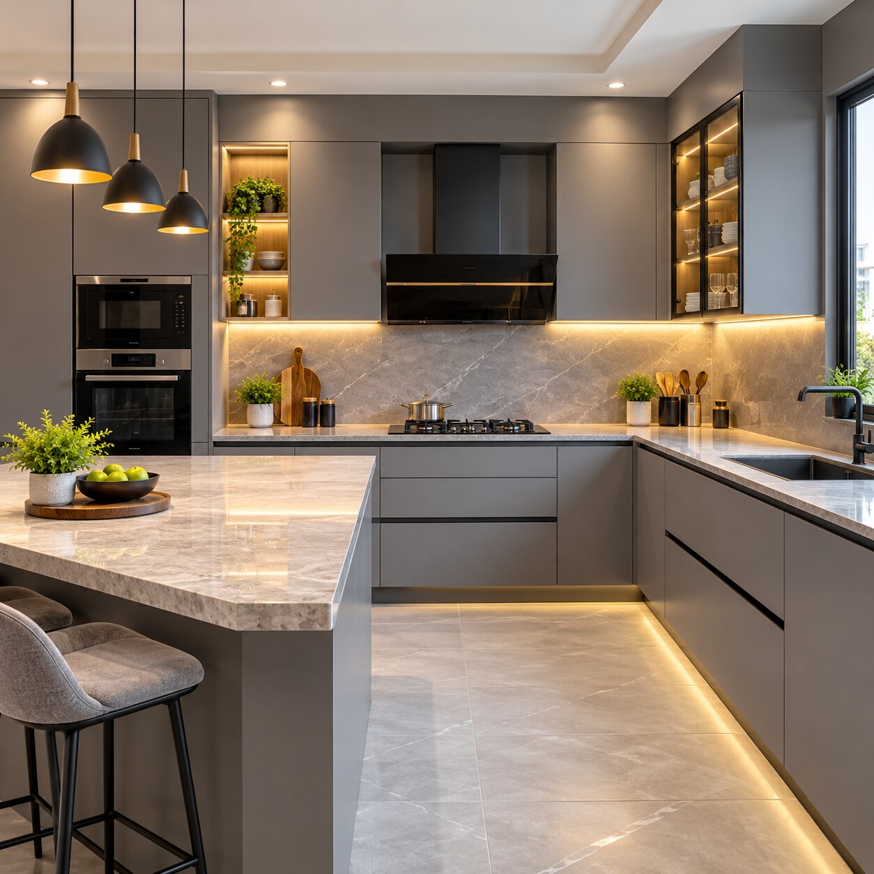 How to Style a Grey Modular Kitchen With the Right Countertops, Lighting and Finishes