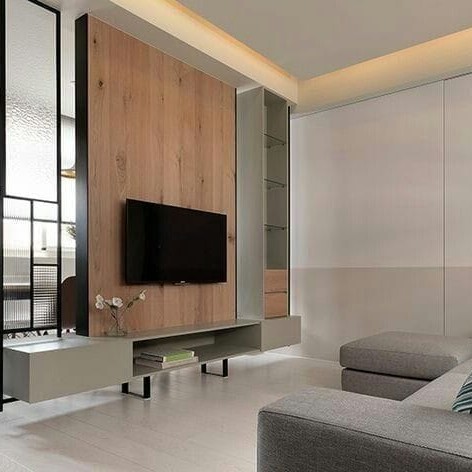TV Unit Design with Wooden Feature Wall | Anna Nagar