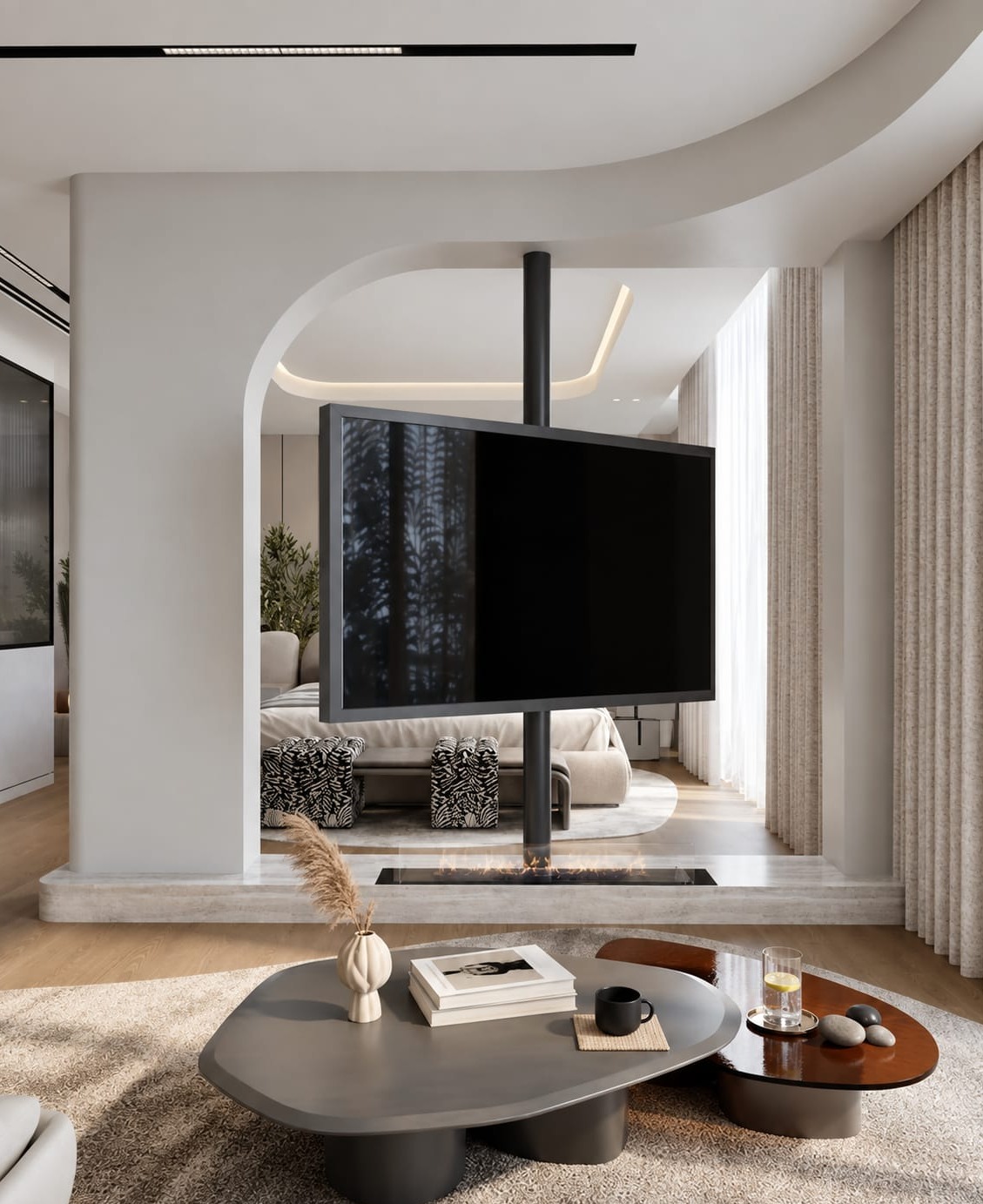TV Partition Design with Curved Architectural Details |OMR