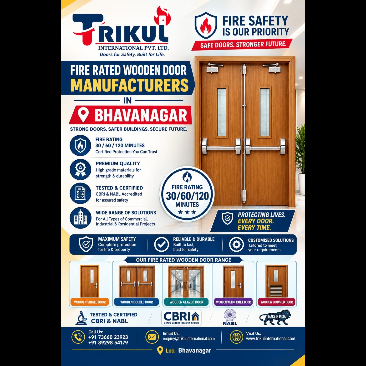 Fire Rated Wooden Door Manufacturers in Bhavnagar | Trikul International