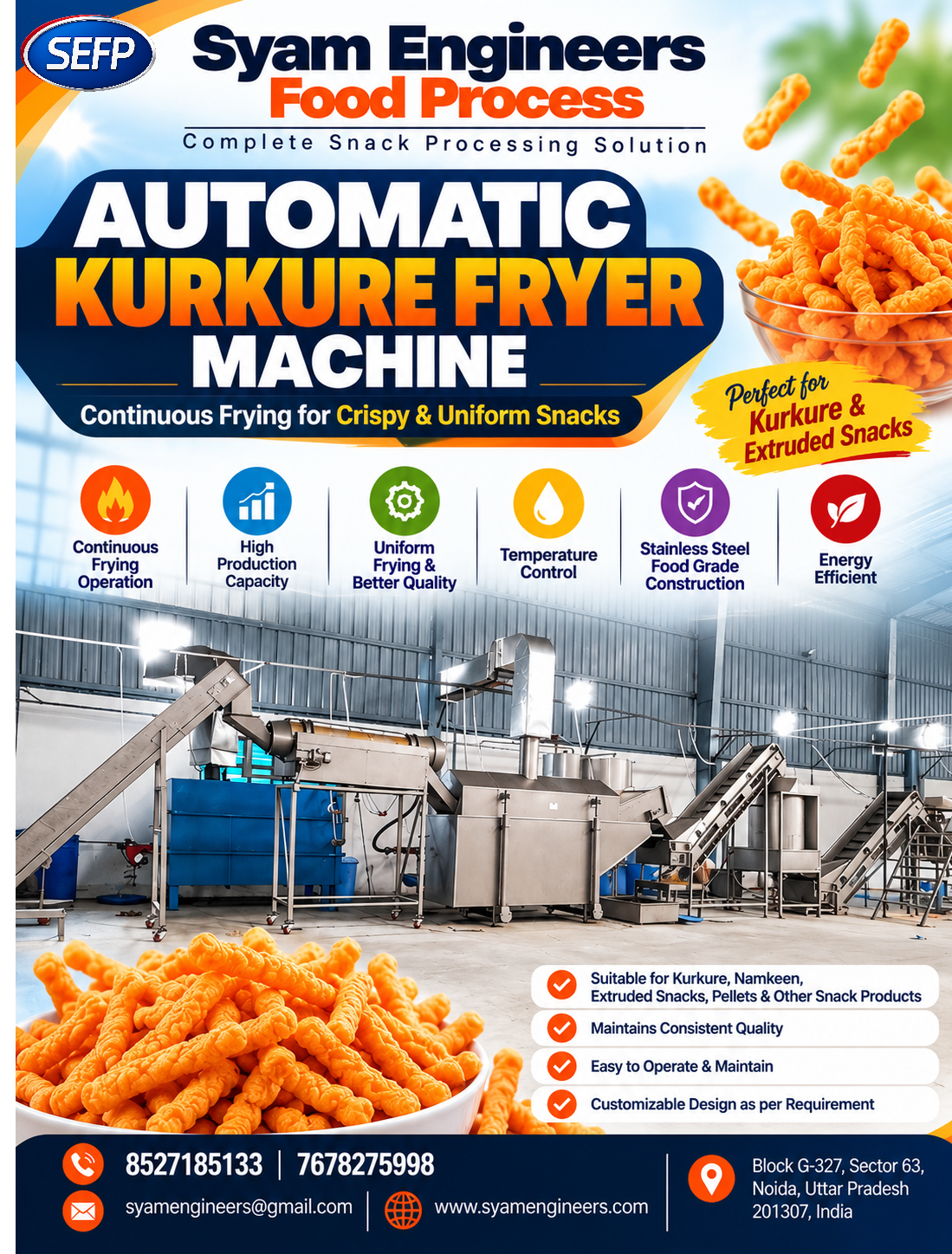 Automatic Kurkure Fryer Machine Manufacturer In Noida