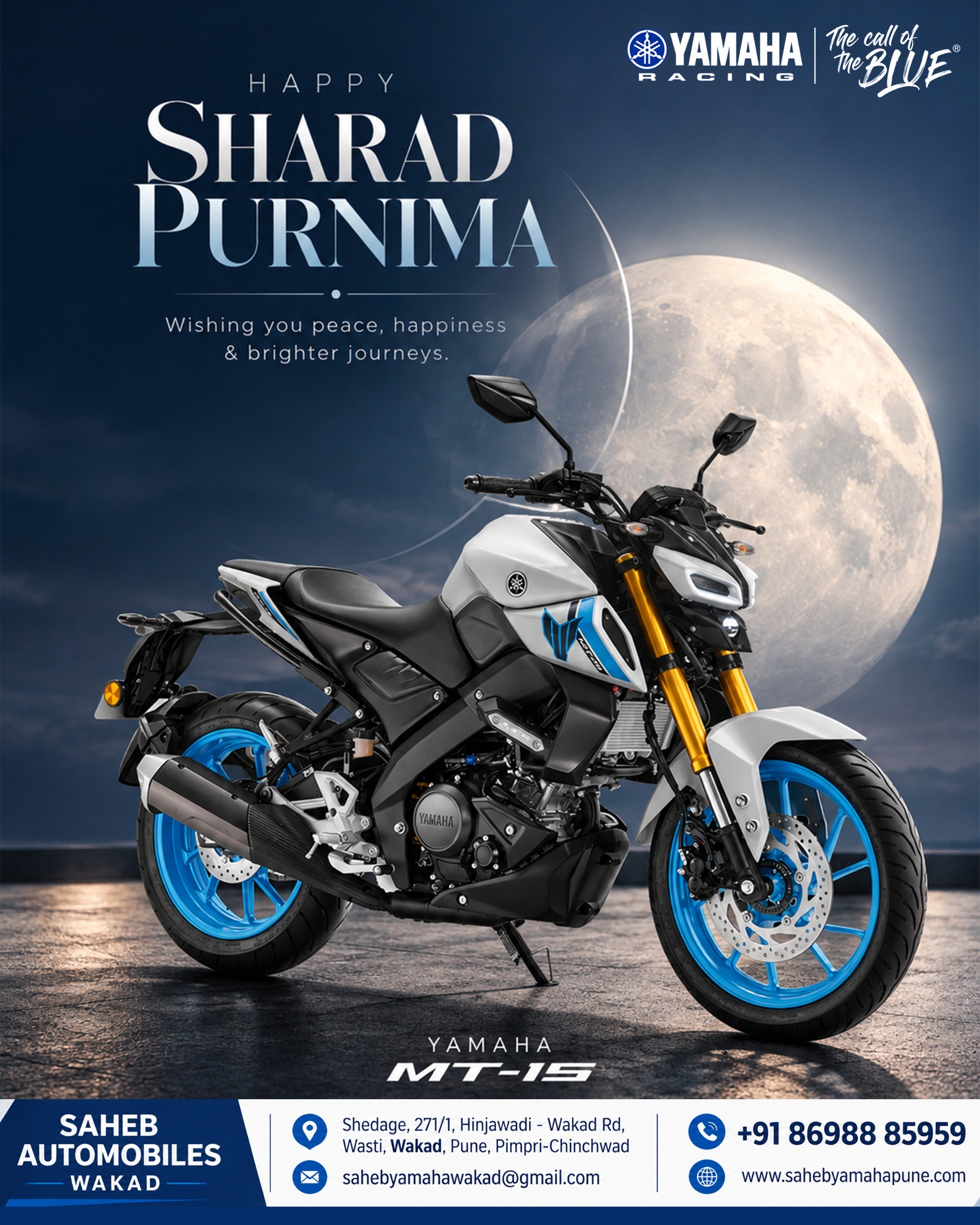 Happy Sharad Purnima | Ride into Brighter Journeys with Yamaha MT-15 – Saheb Automobiles Wakad