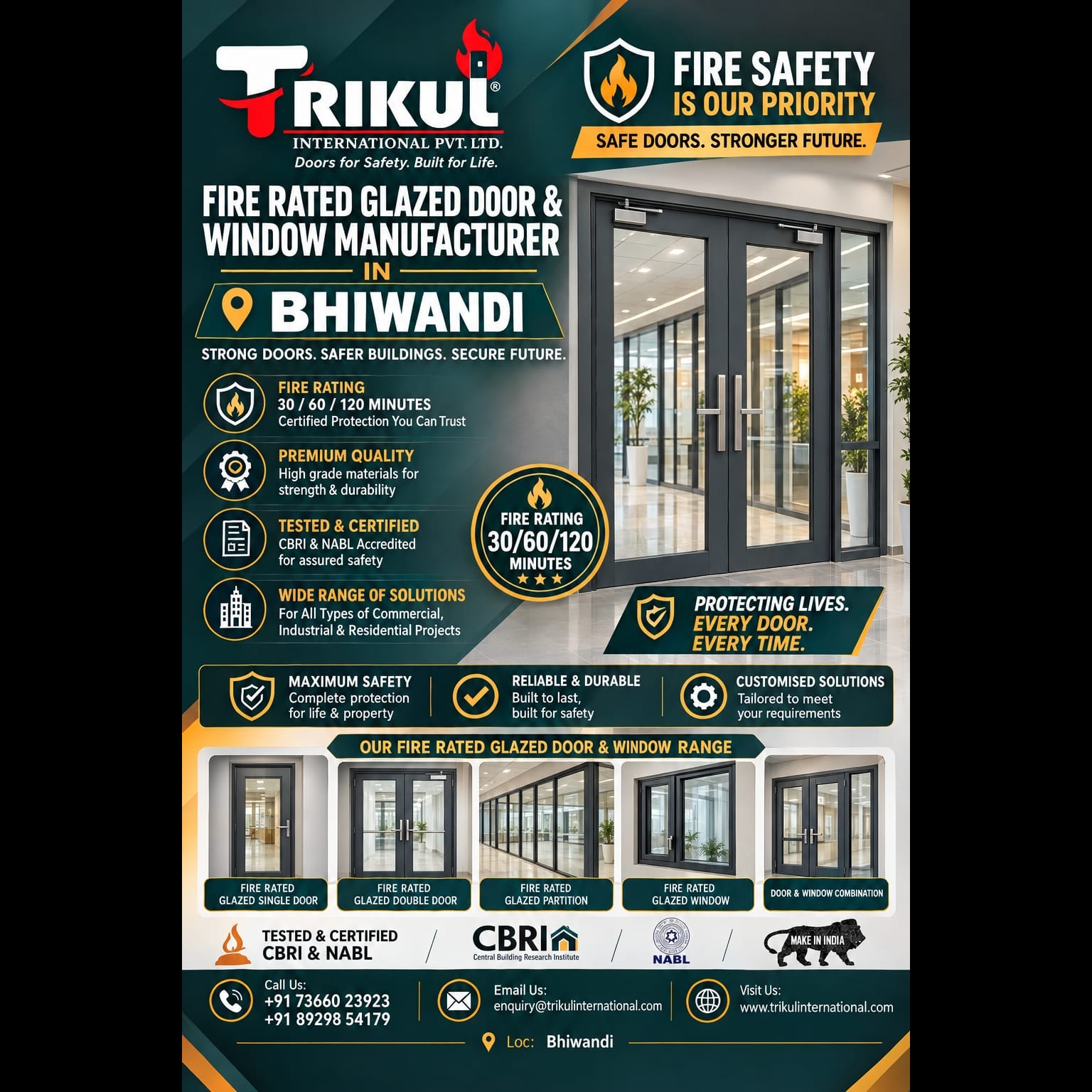 Fire Rated Glazed Door & Window Manufacturer in Bhiwandi – Trikul International