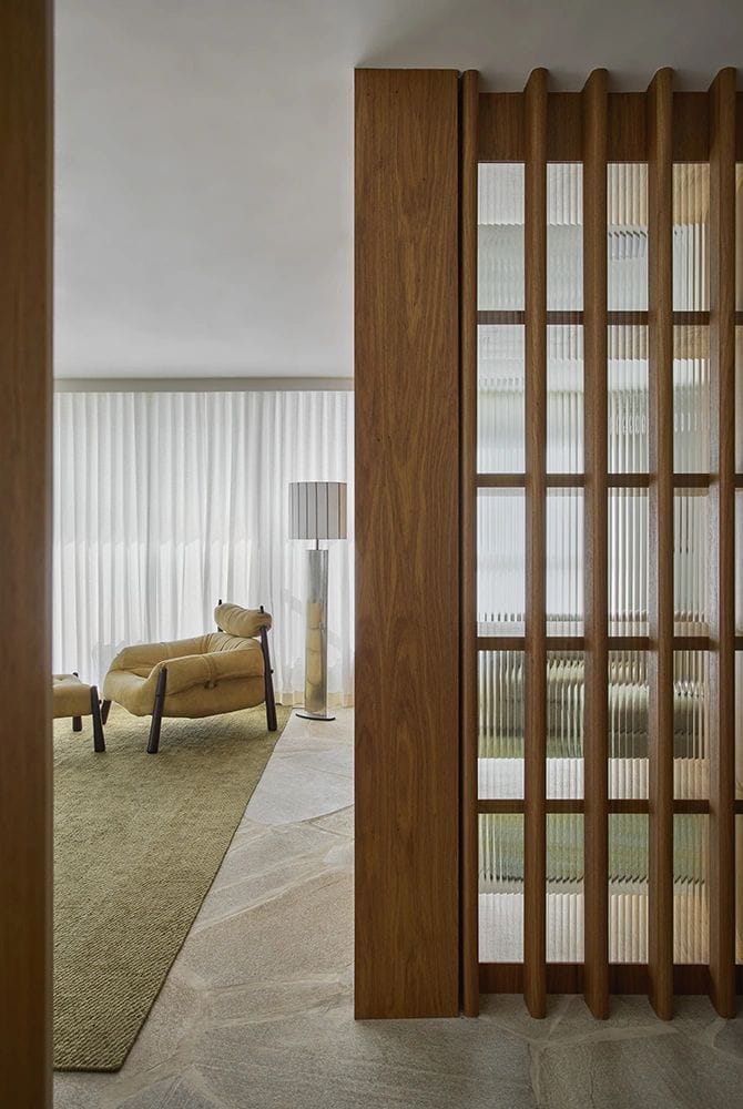 Wooden Partition Design with Fluted Glass | Anna Nagar