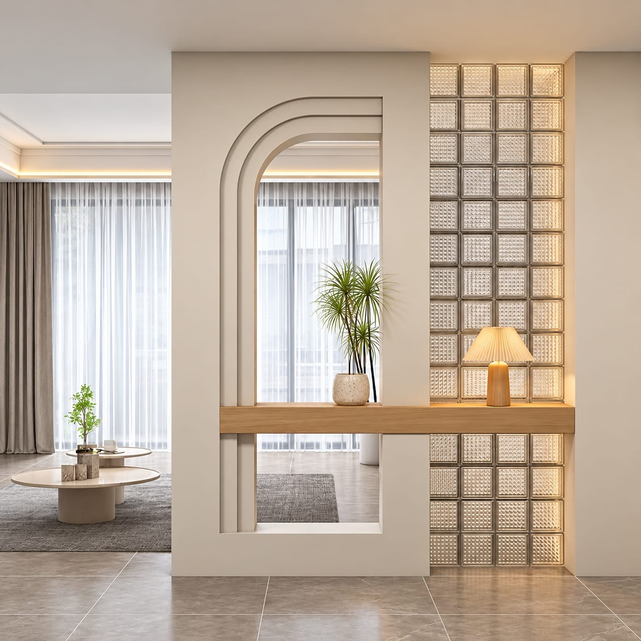 Decorative Partition Design with Glass Blocks | Sholinganallur