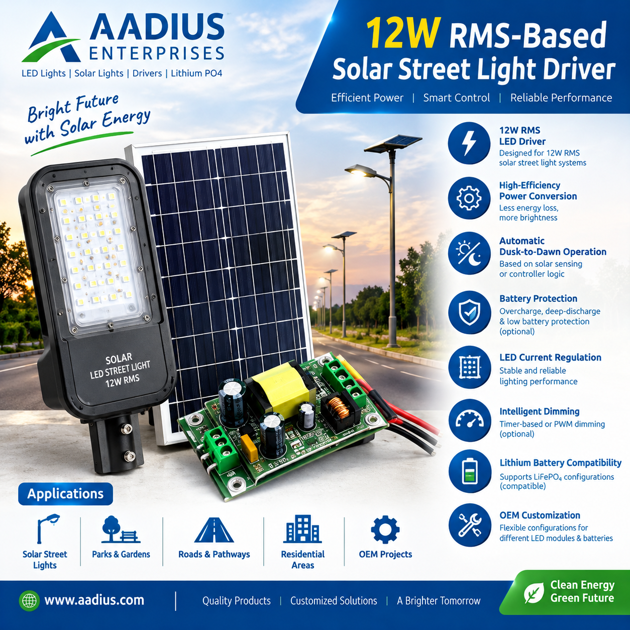 12W RMS based Solar Street Lights drivers manufacturer in Ghaziabad
