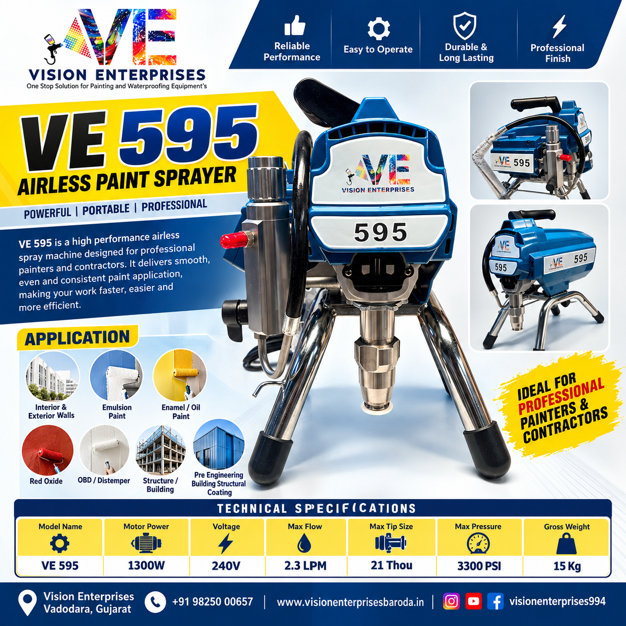 VE 595 Airless Paint Sprayer Machine | 1300W Electric Airless Painting Machine