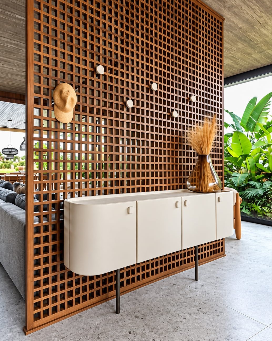 Wooden Lattice Partition with Modern Storage Cabinet | Porur