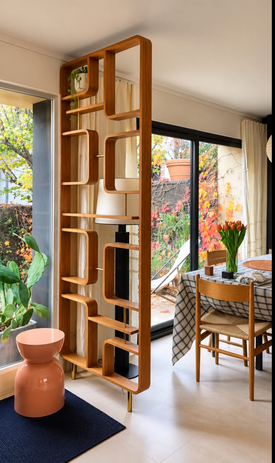 Curved Wooden Display Partition Design | Velachery