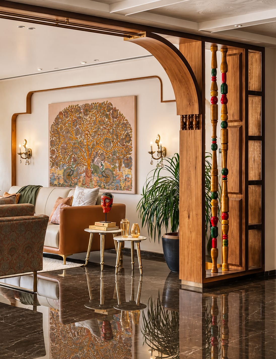 Traditional Wooden Arch Partition Design | Sholinganallur