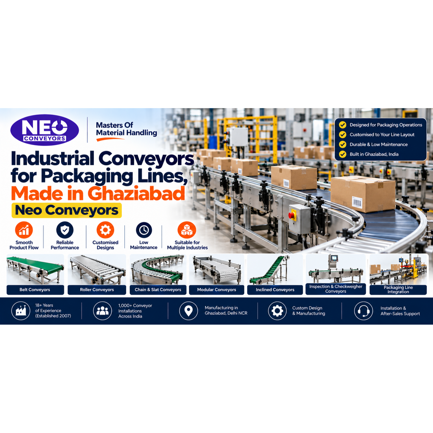 Industrial Conveyors for Packaging Lines, Made in Ghaziabad | Neo Conveyors