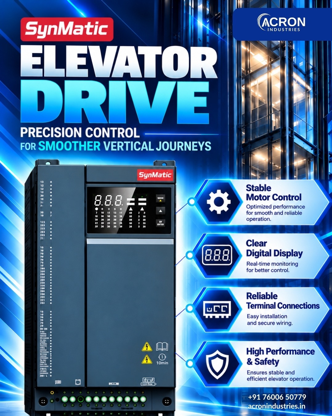 SynMatic Elevator Drive | Precision Meets Performance.Controlled motor operation, a clear digital di...