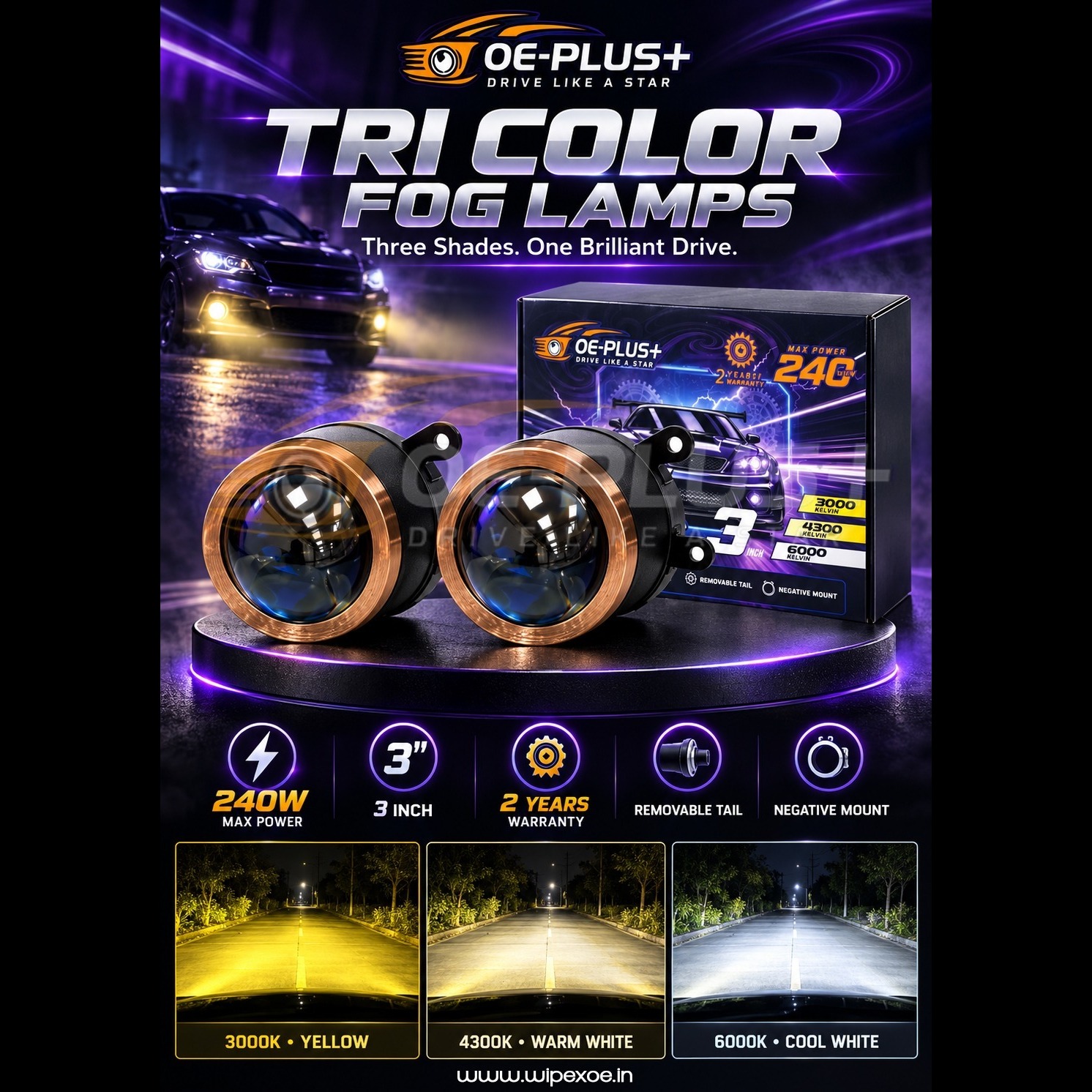 Automotive Tri Color Fog Lamps Manufacturer in Delhi | Wipex
